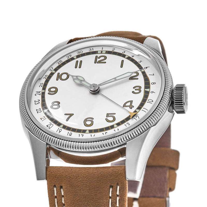 Matte White Dial With Brown Leather Band Mens Watches 3-Hands Watch For Men Watch Custom Logo GM-7042