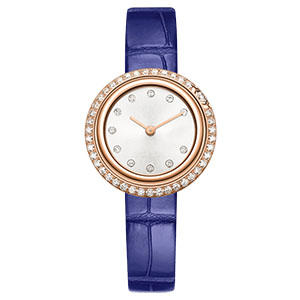 GF-7095 Elegant Women Wrist Watch Blue Leather Band Stainless Steel Round Case Wrist Watch For Woman