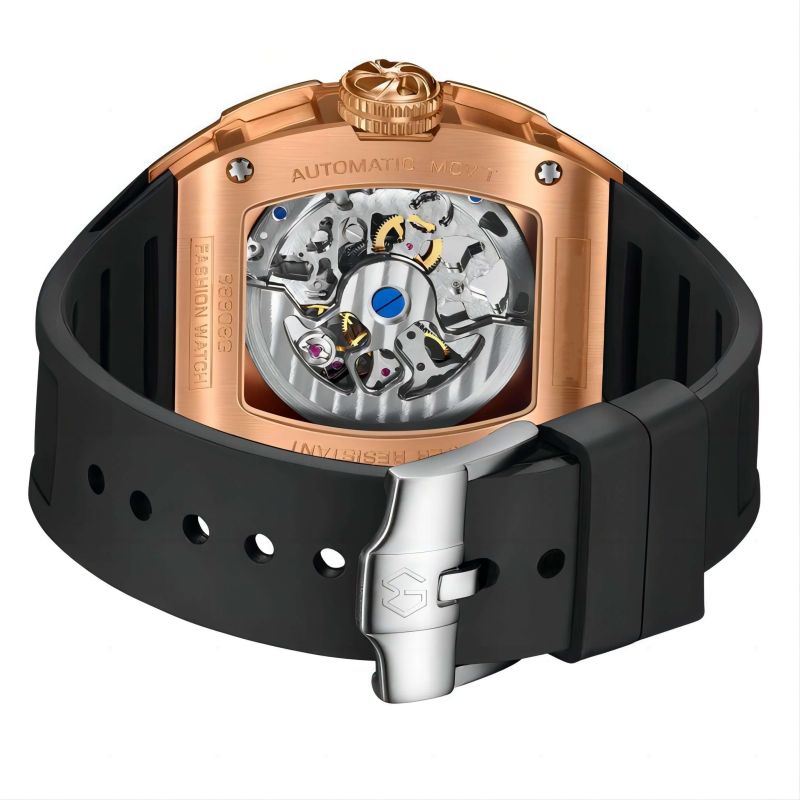 CMW-8027 Mens Skeleton Mechanical Psychic Compass-Rose Gold Watch (NEW Upgrade) Custom Logo