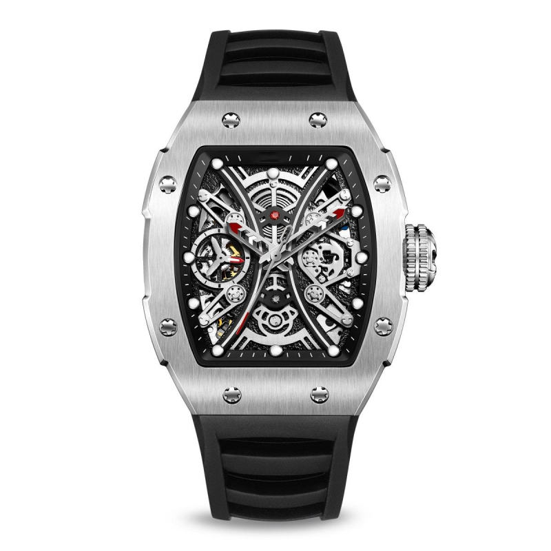CMW-8044 Mens Skeleton Machine Automatic Silvery Watch Watch Custom Logo
