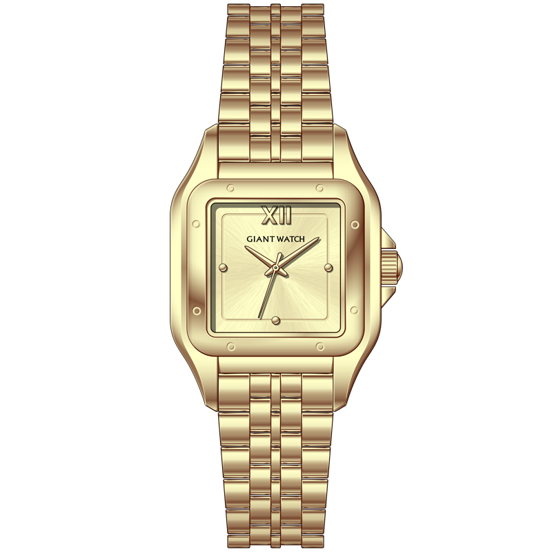 GM-S01 Low-Priced Women’s Quartz Watch with Square Brass 22x30MM Case, Stainless Steel Strap, Hard Mineral Glass, 3ATM Waterproof, Japanese Movement