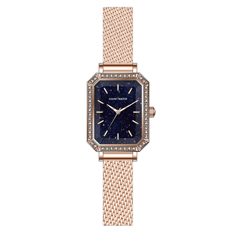 GM-2025-1 Women’s Square Watch with Japanese Movement, Mesh Strap, Diamond Case, Octagon Case & 5ATM Waterproof