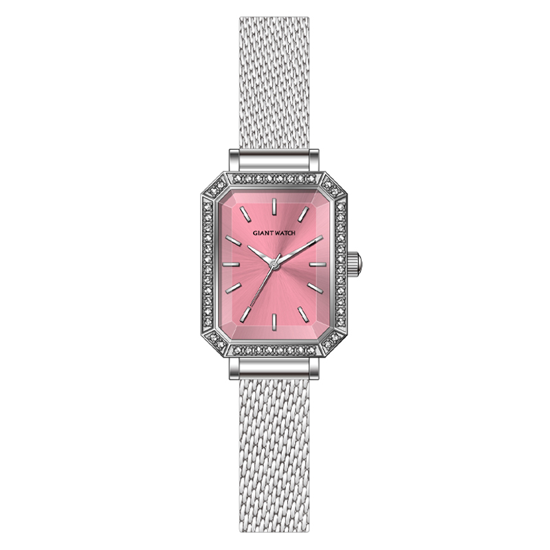 GM-2025-2 Square Watch for Women with Japanese Movement, Mesh Strap, Diamond Case, Octagon Case, 5ATM Waterproof