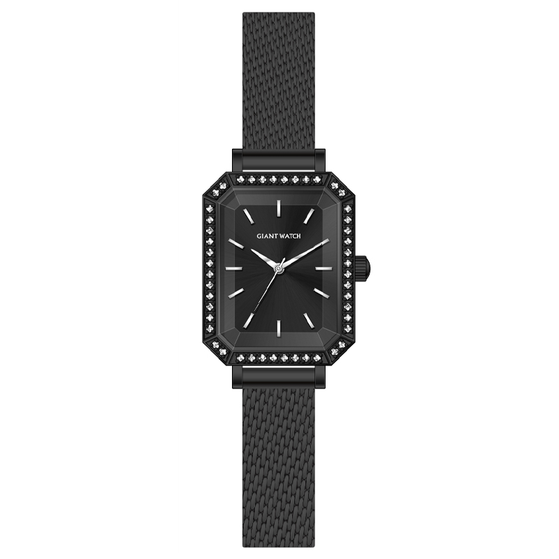 GM-2025-3 Japanese Movement Women’s Square Watch with Mesh Strap, Diamond Case, Octagon Case, 5ATM Waterproof