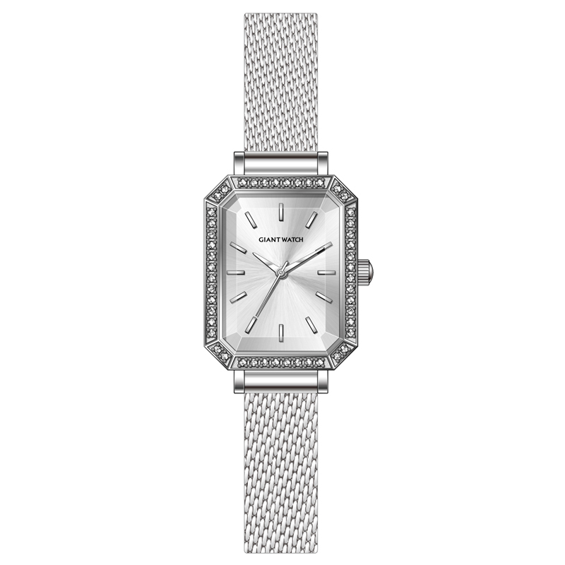 GM-2025-4 Luxury Women’s Square Watch with Japanese Movement, Mesh Strap, Diamond Case, Octagon Case & 5ATM Waterproof