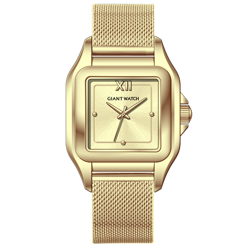 GM-8223 Waterproof Square Watch for Women, 3ATM, 22mm*30mm, Mesh Strap, Minimalist Design