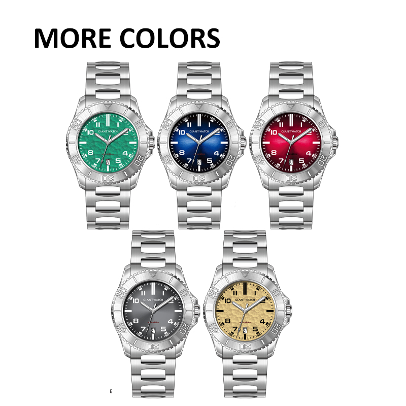 S11 Durable 42mm Auto Watch - Sunburst OR Hammer Texture Dial, Luminous Markers, Solid Steel Band, Screw-Down Caseback