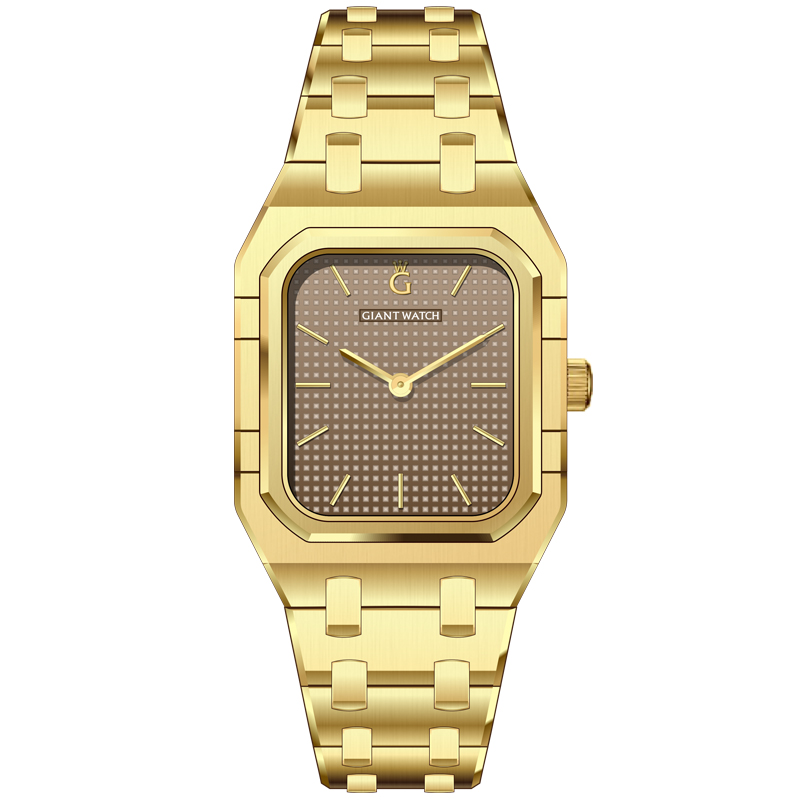 S12 Two-Hand Quartz Watch - Corrosion Finish Dial, UP Pins, Stainless Steel Case & Solid Bracelet, Press Back