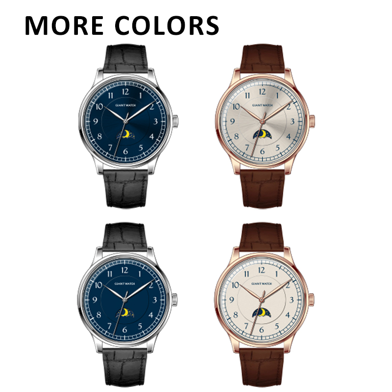 S15 Genuine Leather Strap Quartz Mens Watch Moon Phase Minimalist Design 5atm Water Resistance 38mm Case