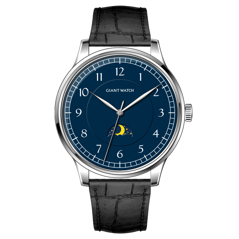 S15 Moon Phase Mens Quartz Watch Minimalist Design 5atm Water Resistant 38mm Case Genuine Leather Strap