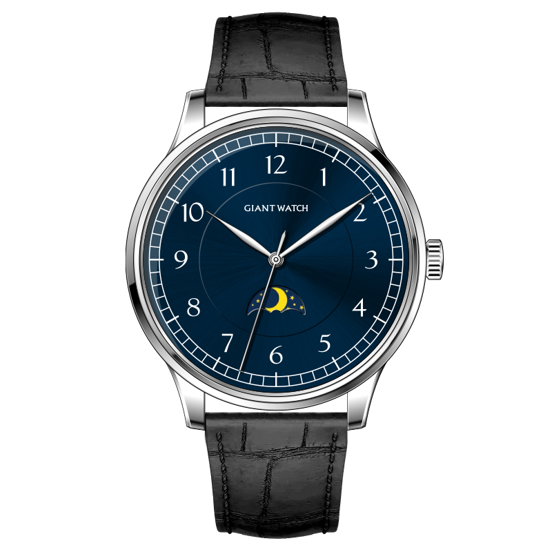 S15 Minimalist Mens Watch Quartz Movement Moon Phase 5atm Waterproof 38mm Size With Genuine Leather Strap