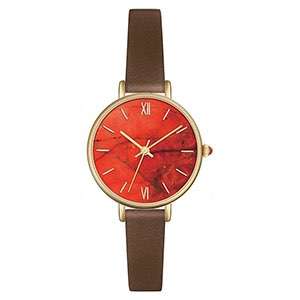 GF-7026 Hot Selling Analog Women Watch Orange Dial Nice Ladies Wristwatch Leather Band
