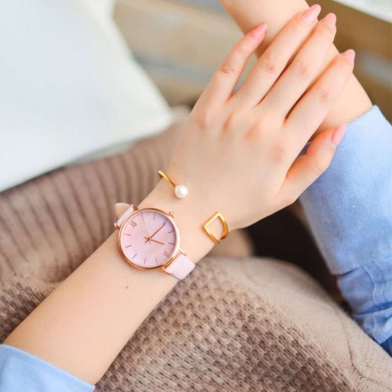  High Quality Ladies Leather Watch Pink Sweet Style Watch Rose Gold Case Watch Chinese Watch Factory GF-7038