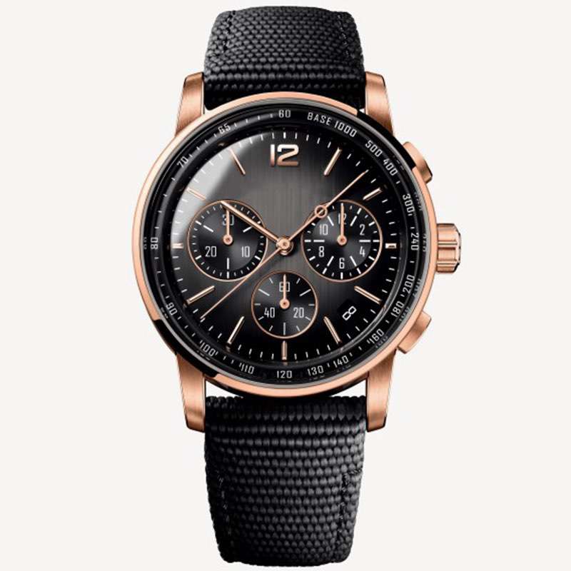 Business Black Dial With Ross Gold Index Nylon Watch Band Custom Men's Chronograph Watches CM-8043