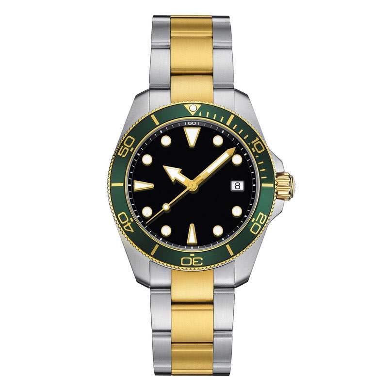 GD-1018 Fashion Style Black Dial With Green Bezel Double Color Steel Band Men Wristwatch Custom Logo