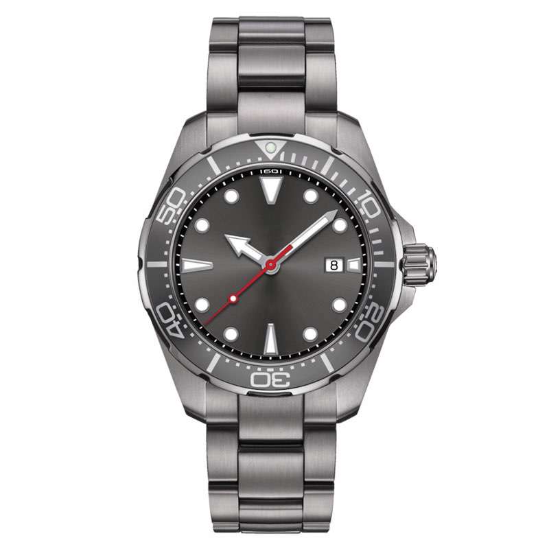 GD-1004 Gun Color Stainless Steel Gray Sunray Dial Quartz Movement Top Quality Mens Diver Watch