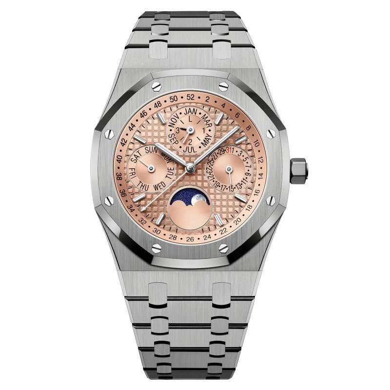 GM-1128 Steel Color Stainless Steel Chronograph With Lunar Calendar 5 ATM Waterproof Mens Watch