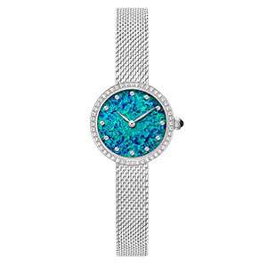 GF-7083 Special Women Watch Shiny Blue Dial With Mesh Band Luxury Style Diamond Bezel Ladies Watch